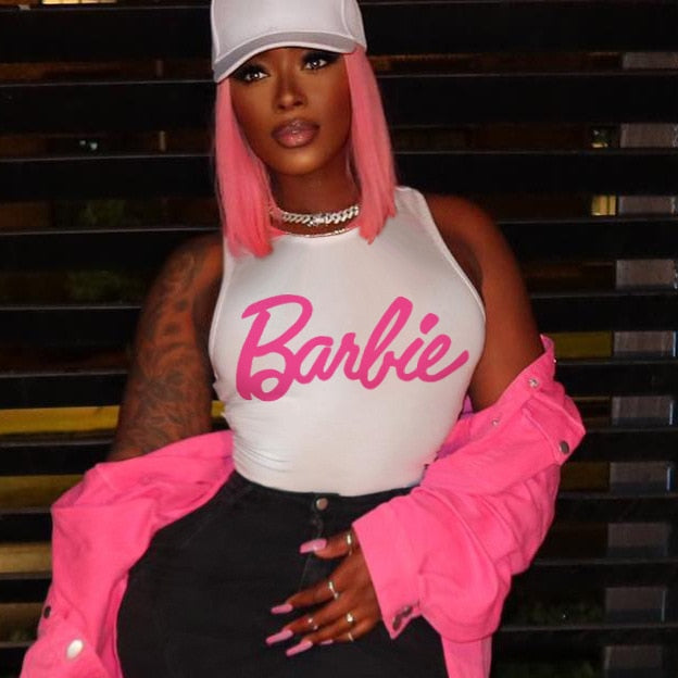 New Kawaii Barbie Crop Top Sexy Girls Summer Sleeveless Camisole Vest Y2K Ladies Slim Fashion T-Shirt Casual Tank Tops Gifts bai