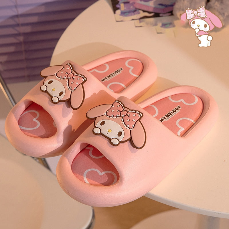 New Kawaii Sanrio Hello Kitty Slippers My Melody Cinnamoroll Anime Cartoon Bath Sandals Indoor Home Non-Slip Y2K Summer Sandals pink