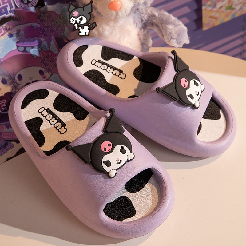 New Kawaii Sanrio Hello Kitty Slippers My Melody Cinnamoroll Anime Cartoon Bath Sandals Indoor Home Non-Slip Y2K Summer Sandals purple