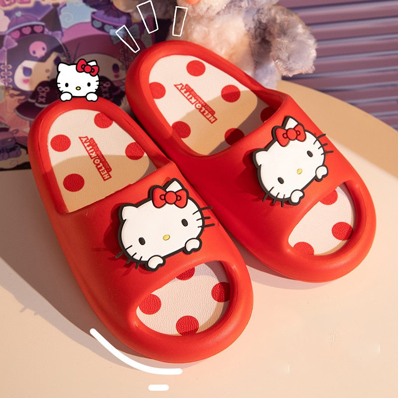 New Kawaii Sanrio Hello Kitty Slippers My Melody Cinnamoroll Anime Cartoon Bath Sandals Indoor Home Non-Slip Y2K Summer Sandals red