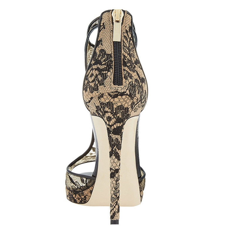 New Ladies High Heel Sandals Stiletto Lace Mesh Sexy Elegant Nightclub Banquet Catwalk European and American Trends