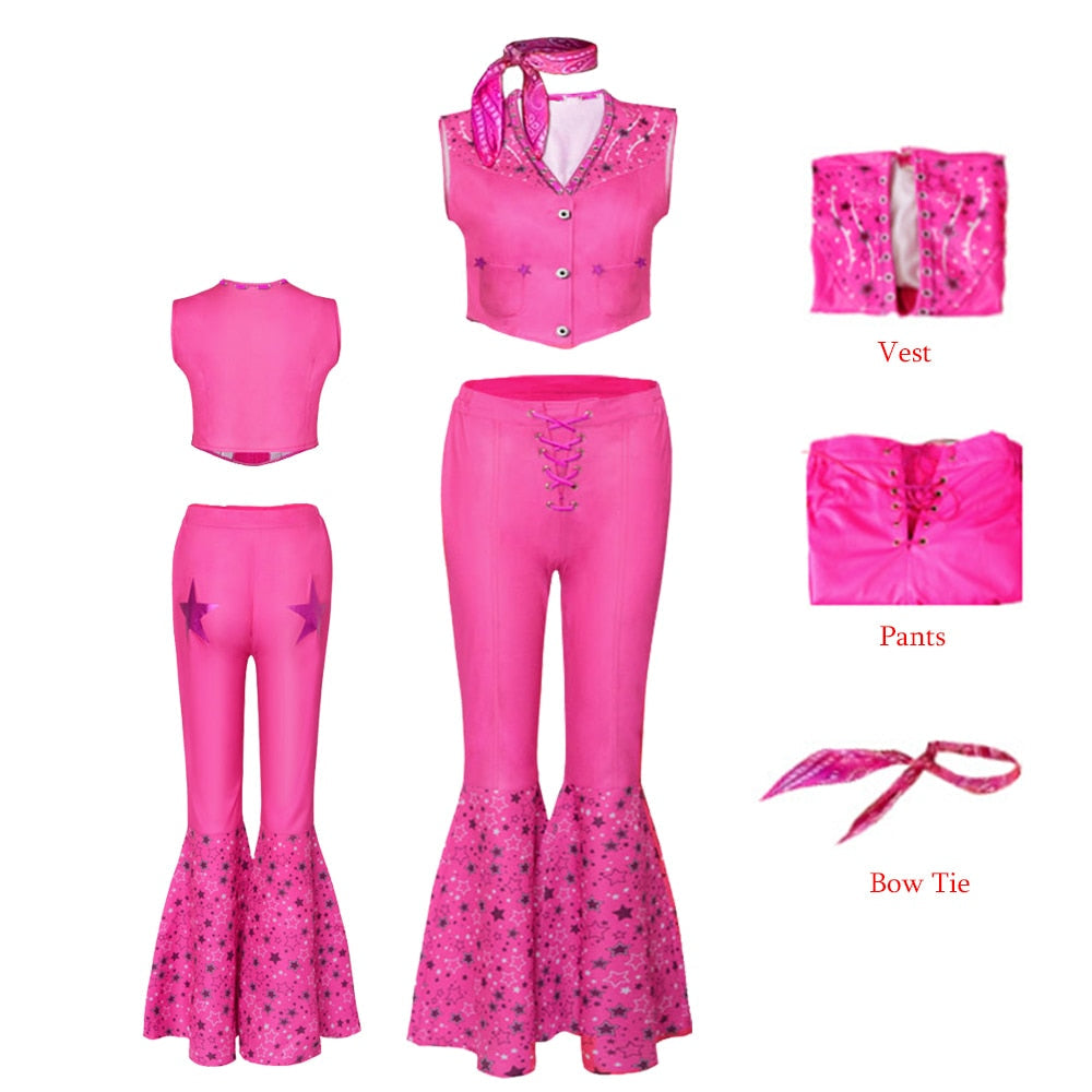 New Movies Halloween Girls Barbie Cosplay Costume Party Bow Sleeveless Vintage Pink Plaid Dress Rose Street Punk Clothing Set Barbie C1