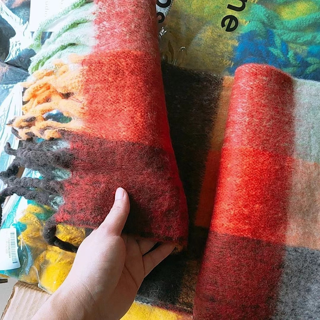 New Scarf Autumn and Winter Multicolor Thickened Plaid Scarf The Same Length Warm Shawl For Men and Women Scarves