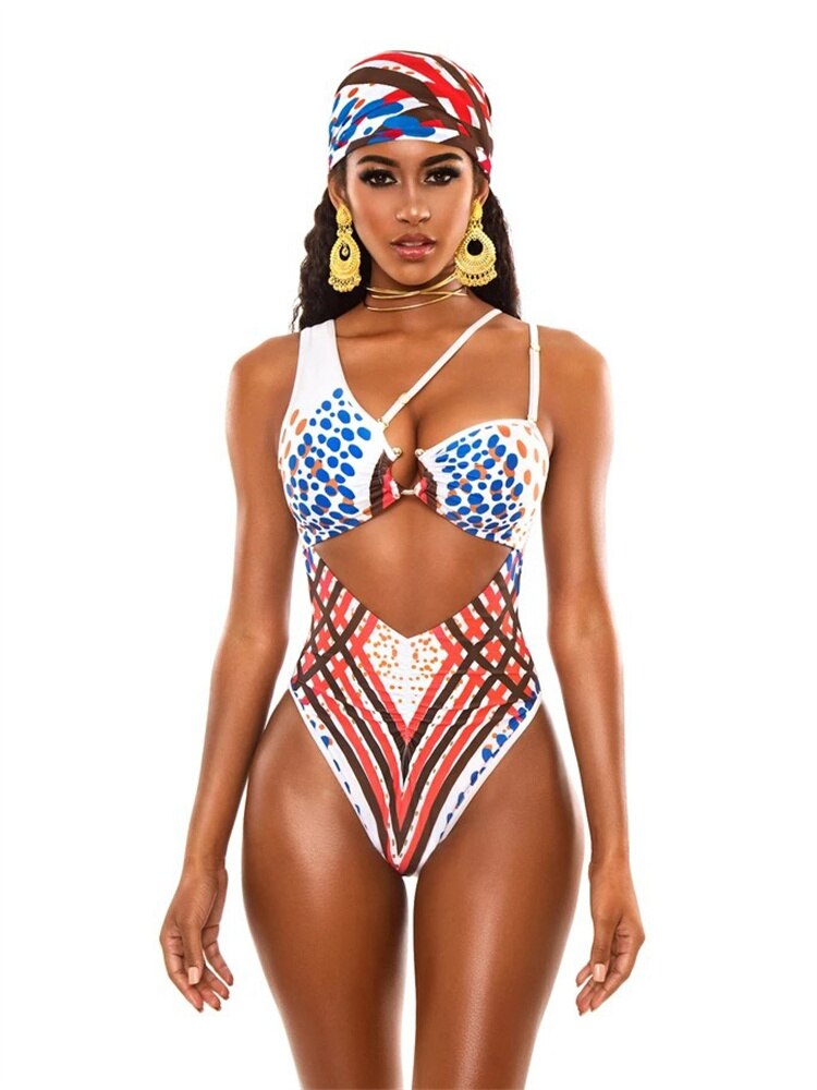 New Sexy Bikini High Waist Totem Print One Piece Swimwear - Swimsuit Female Beach Bikinis Set Bathing Suit Banadores