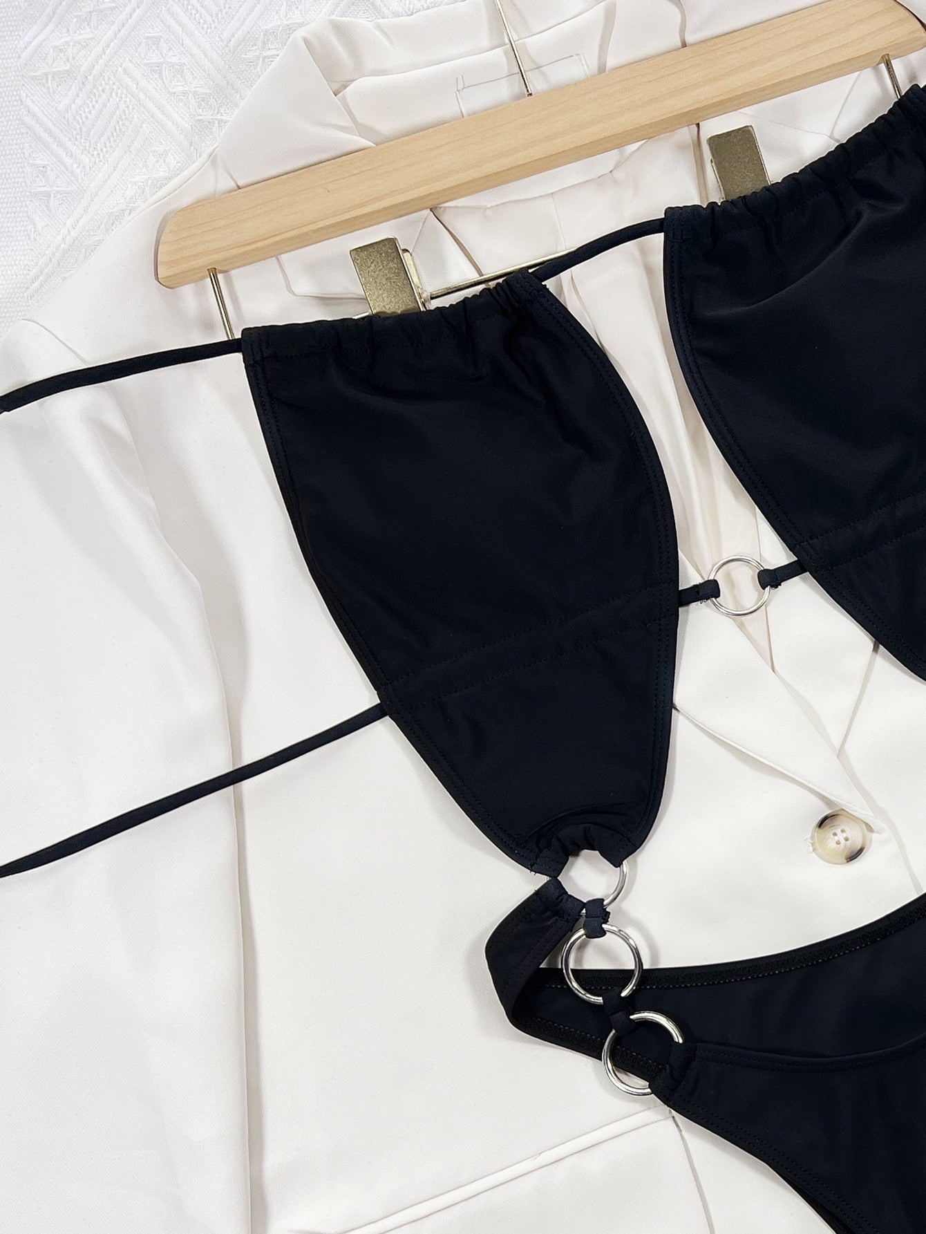 New Sexy One Piece Swimsuit Swimwear - Black Hollow Metal Ring One-piece Bathing Suit Beachwear Costumi Da Bagno Donna