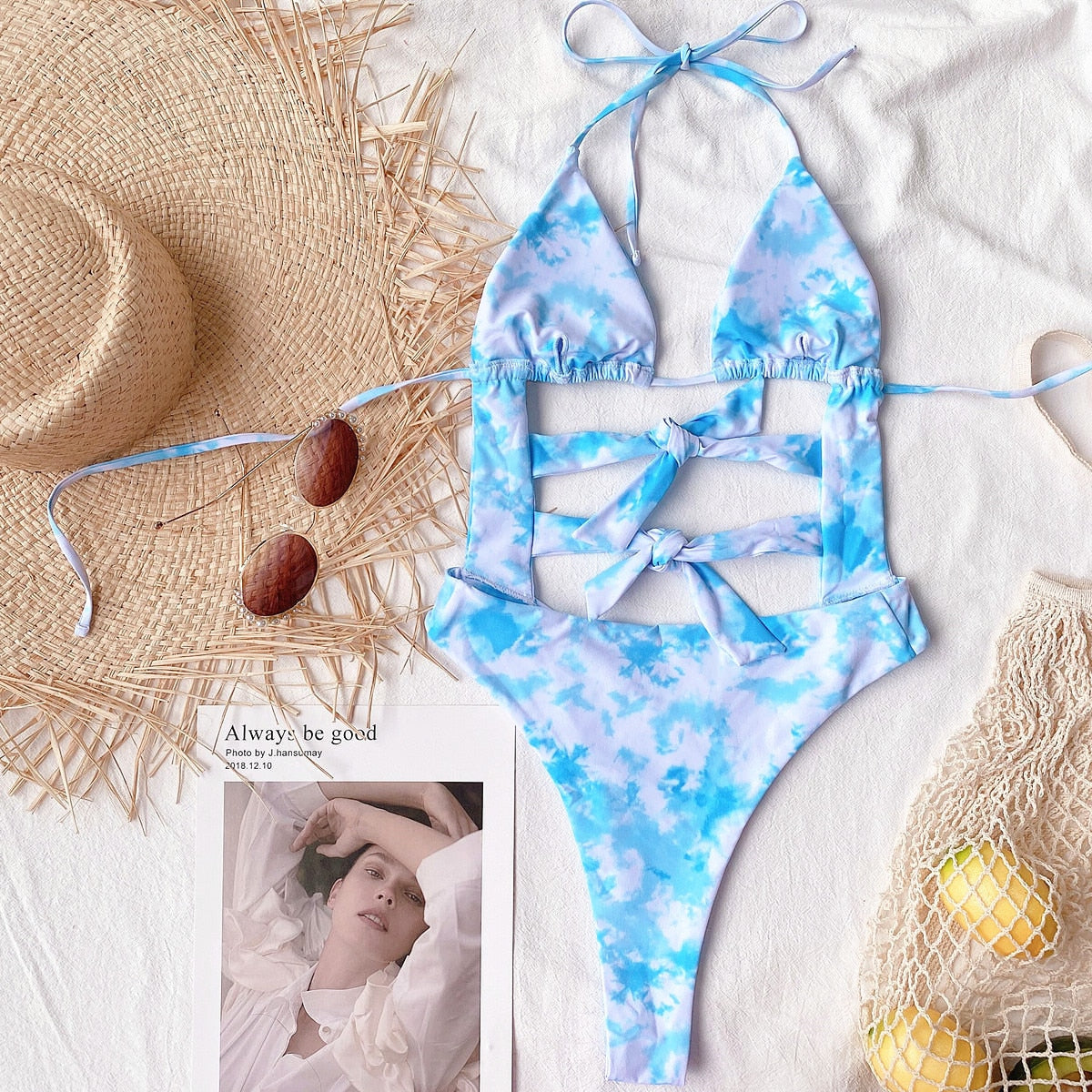 New Sexy One Piece Swimsuit - Swimwear Hollow Knotted Halter High Waist Bathing Suit Beachwear Maillot De Bain Femme