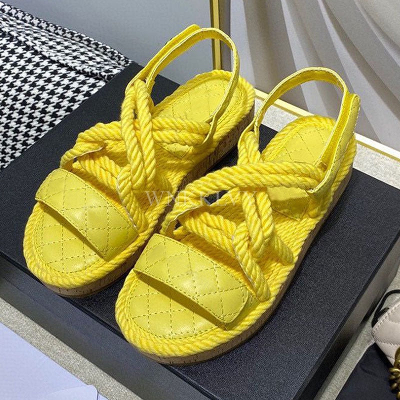 New Summer Women Real Leather Splicing Hemp Rope Open Toe Casual Sandals With Sticky Strap Design Resort Beach Flat Shoes 2024