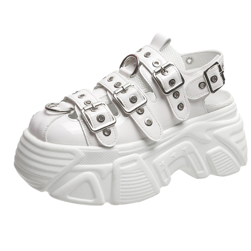 New Thick Sole Punk Sandals Women Wrap Toe Hollow Outs Roman Sandalias Women Casual Beach Slippers Summer Platform Sandals Woman White