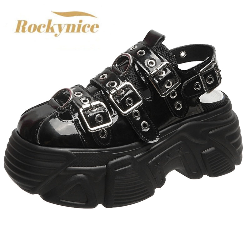 New Thick Sole Punk Sandals Women Wrap Toe Hollow Outs Roman Sandalias Women Casual Beach Slippers Summer Platform Sandals Woman