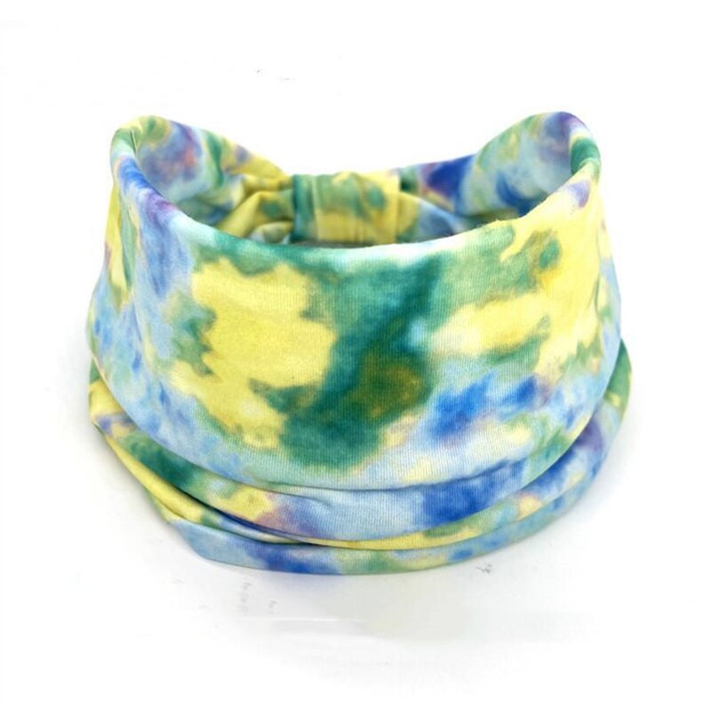 New Tie Dye Turban Sport Hair Sweatband for Women Men Colourful Knot Stretchy Wide Headbands Yoga Bandana Hairbands Bandages 02