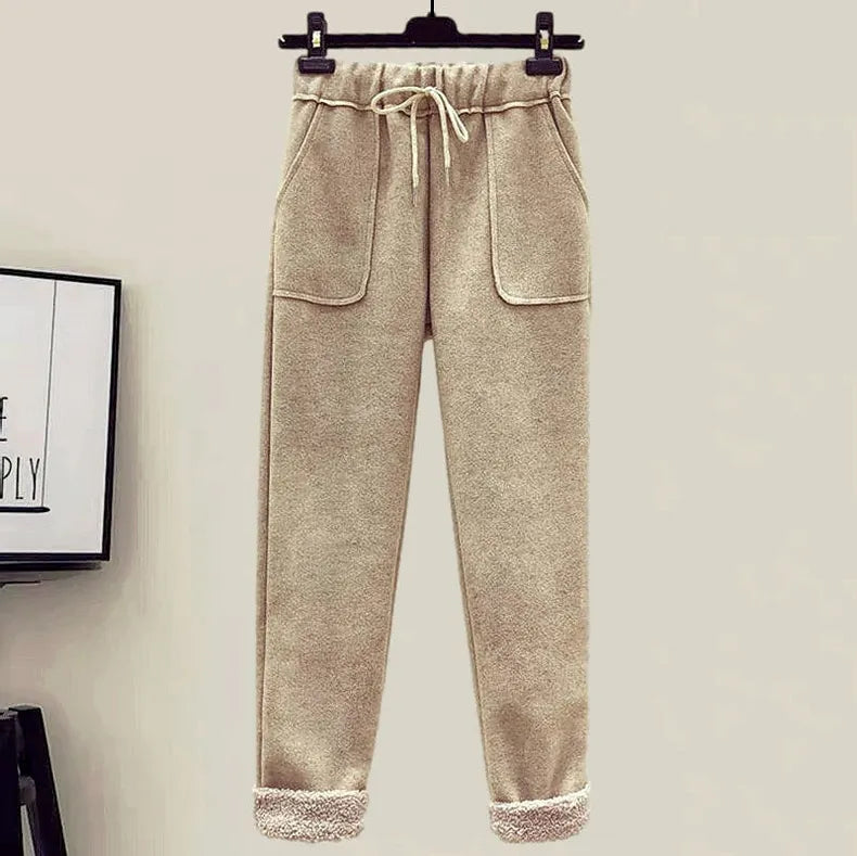 New Winter Women's Tracksuit Monster Letter Printed Knitted Pullover Sweater + Lamb Wool Vest +Casual Pants Suit 3 Piece Set One Khaki Pants