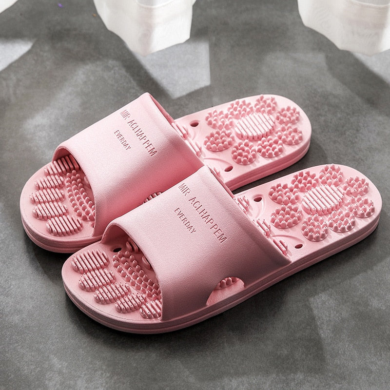 New Women Foot Massage Slippers Men Slipper Indoor Bathroom Non-slip Soft Slides Couples House Relief Feet Health Care Shoes C-Pink