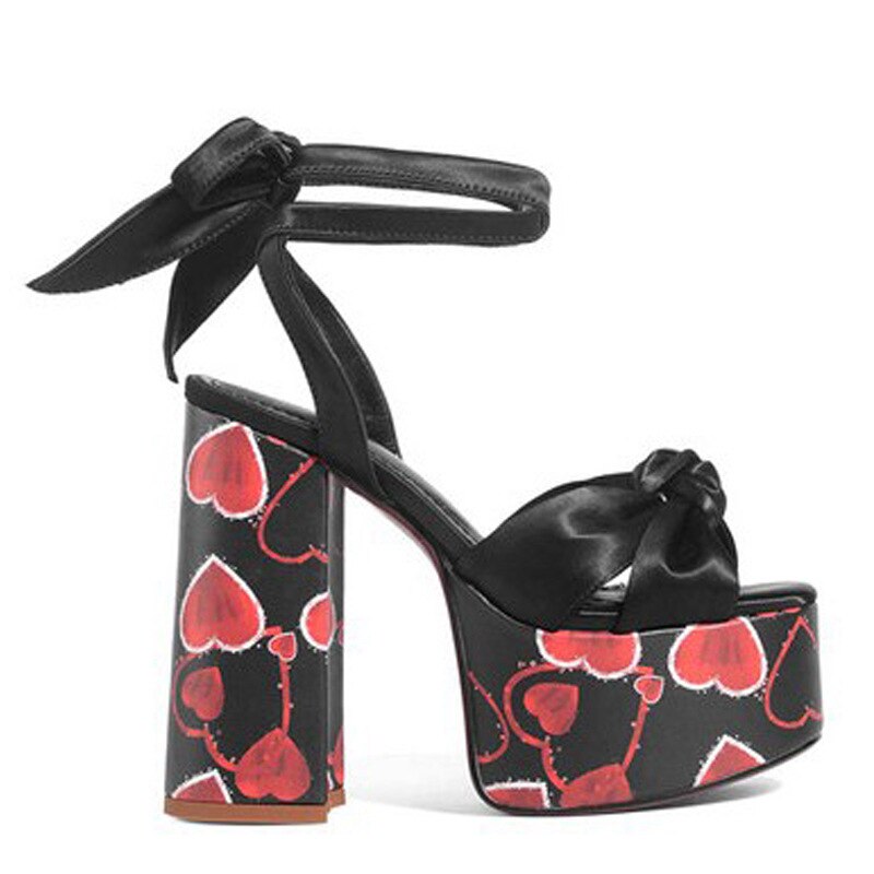New Women Sandals Summer Shoes Sexy Thick High Heels Platform 10 colors Dress Party Wedding Shoes Woman Pumps Bow love heels Black heart