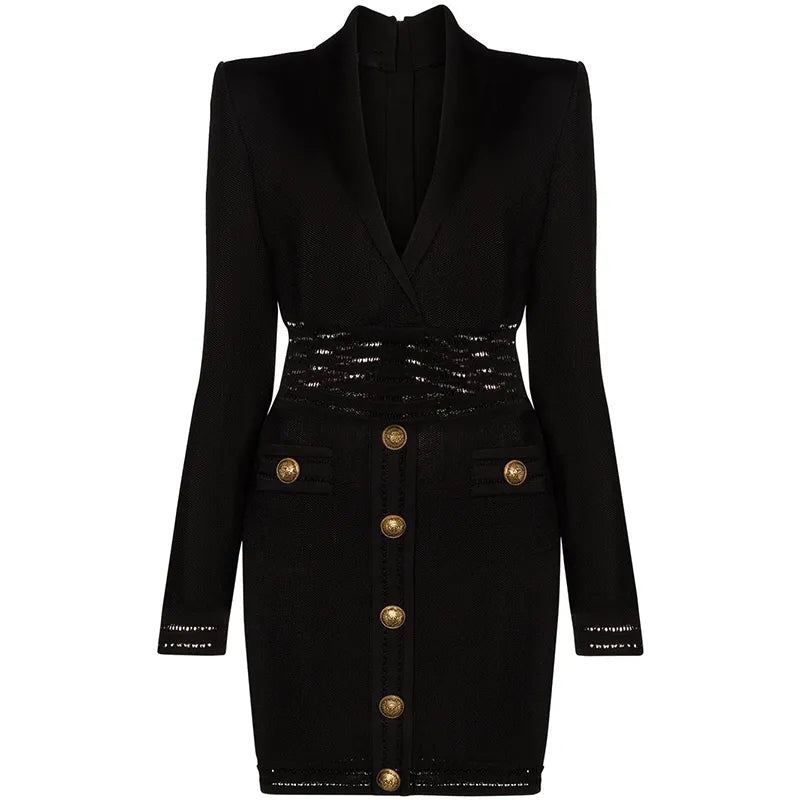 Newest 2024 Fall Winter Designer Dress Women's Long Sleeve Notched Collar Knit Dress