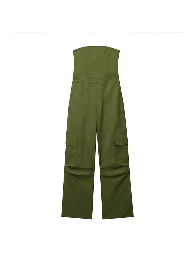 Nlzgmsj TRAF Female Jumpsuit With Pockets Long Jumpsuit Woman 2024 Spring Summer Sleeveless Cargo Jumpsuits For Women Outfit junlvse