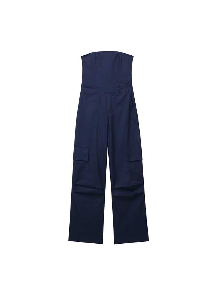 Nlzgmsj TRAF Female Jumpsuit With Pockets Long Jumpsuit Woman 2024 Spring Summer Sleeveless Cargo Jumpsuits For Women Outfit zangqingse
