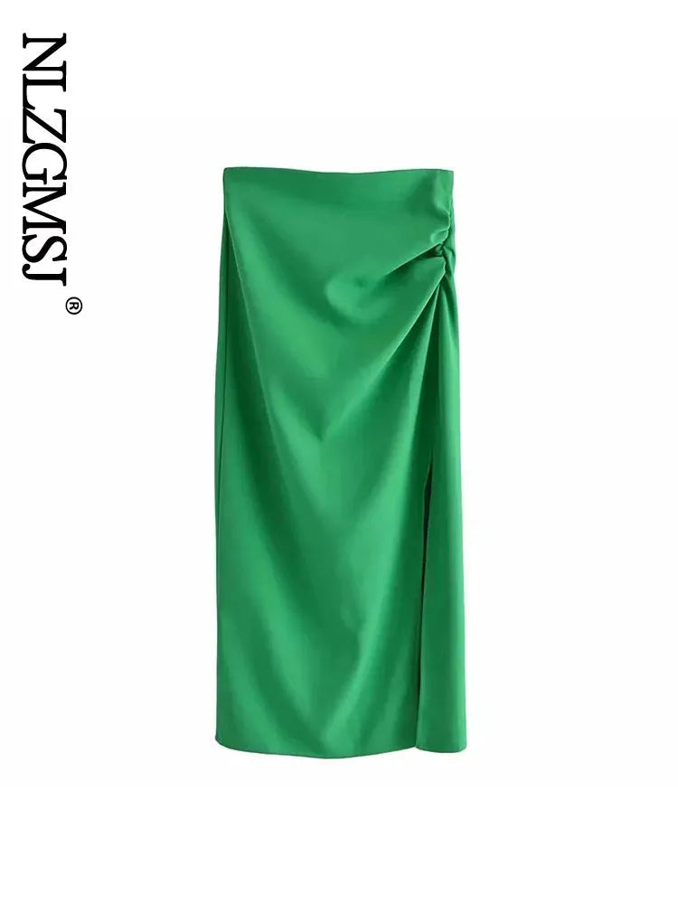 Nlzgmsj ZBZA Skirts Womens 2024 Two Piece Set Linen Blend Cropped Women Shirt Draped Skirt Autumn Fashion Casual Dress Sets