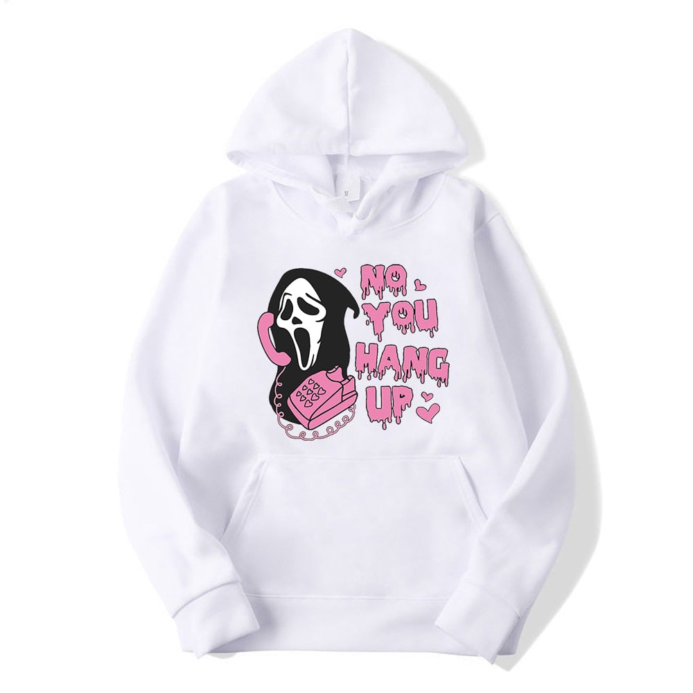 No You Hang Up Sweatshirt Ghost Face Valentine Hoodie Halloween Funny Pullover Hoodies White