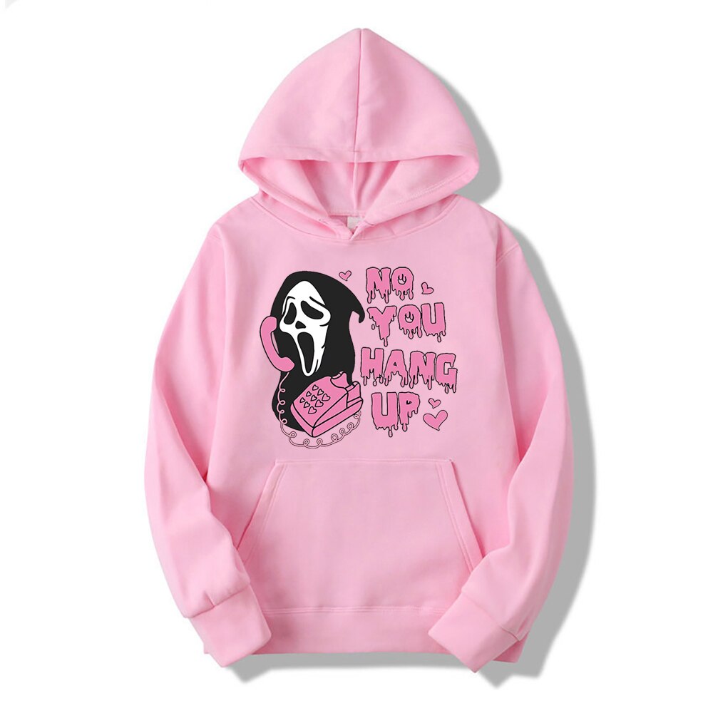 No You Hang Up Sweatshirt Ghost Face Valentine Hoodie Halloween Funny Pullover Hoodies Pink