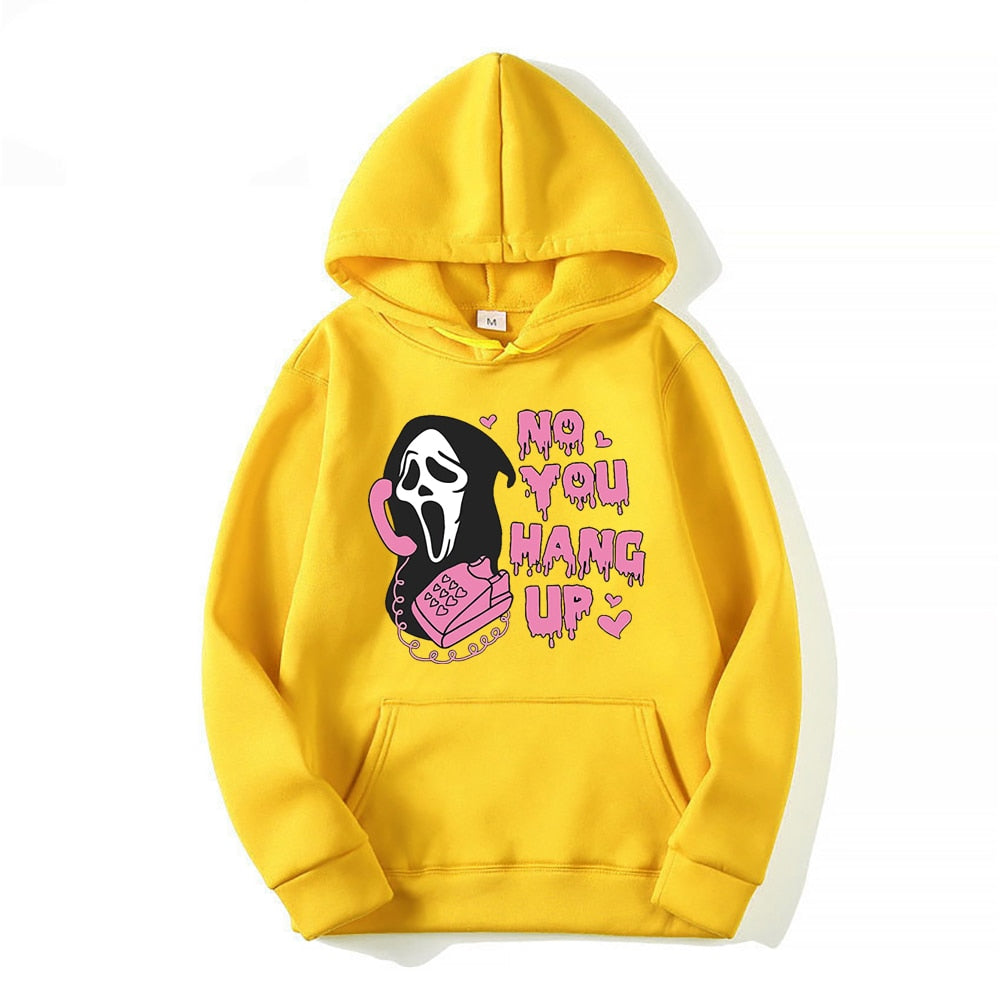 No You Hang Up Sweatshirt Ghost Face Valentine Hoodie Halloween Funny Pullover Hoodies Yellow