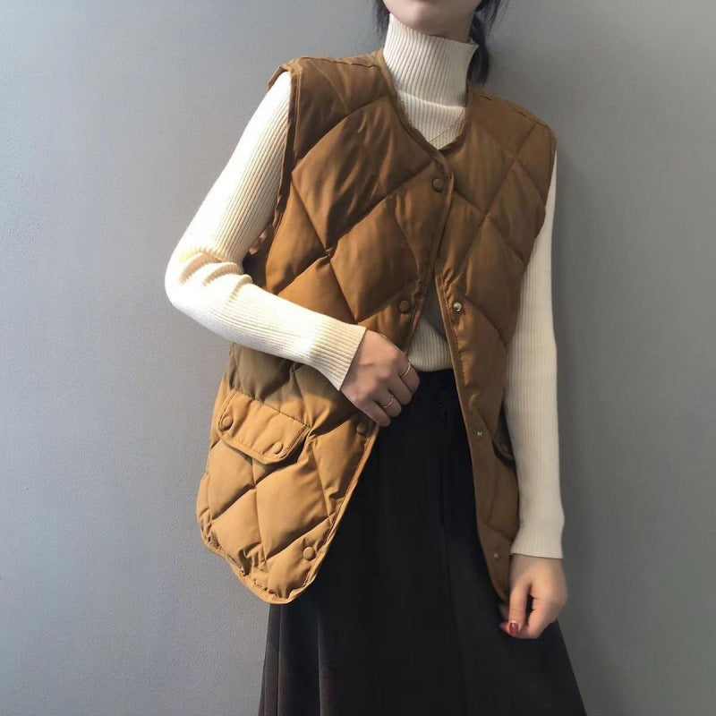 Short Cotton Jacket Vest Women's Loose Puffer Jacket Ginger Yellow