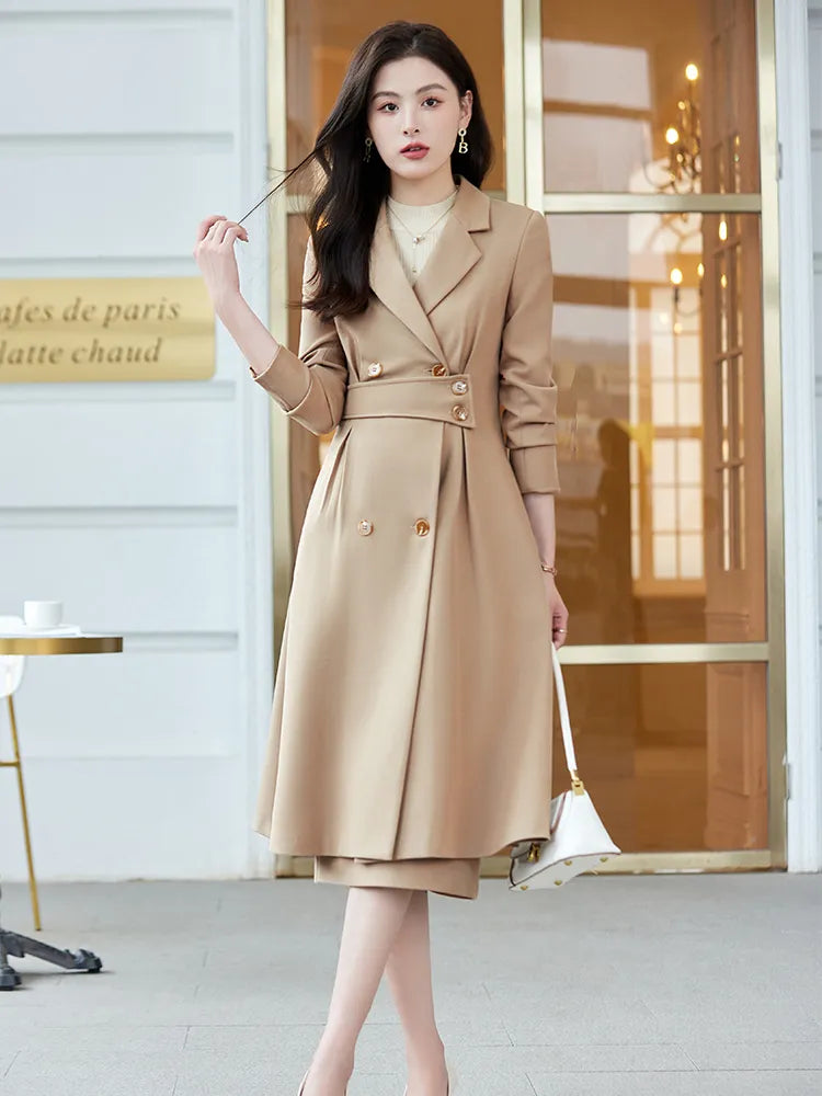 Office Ladies Formal Overcoat Suit For Women Black Apricot Coffee Two Piece Set Skirt Suits Autumn Winter Business Work Wear