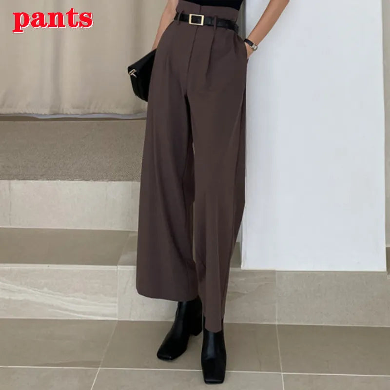 Office Lady Blazer Suits Vintage Two Piece Set Women Long Sleeve Short Blazer + High Waist Wide Leg Long Pants 2 Piece Outfits pants