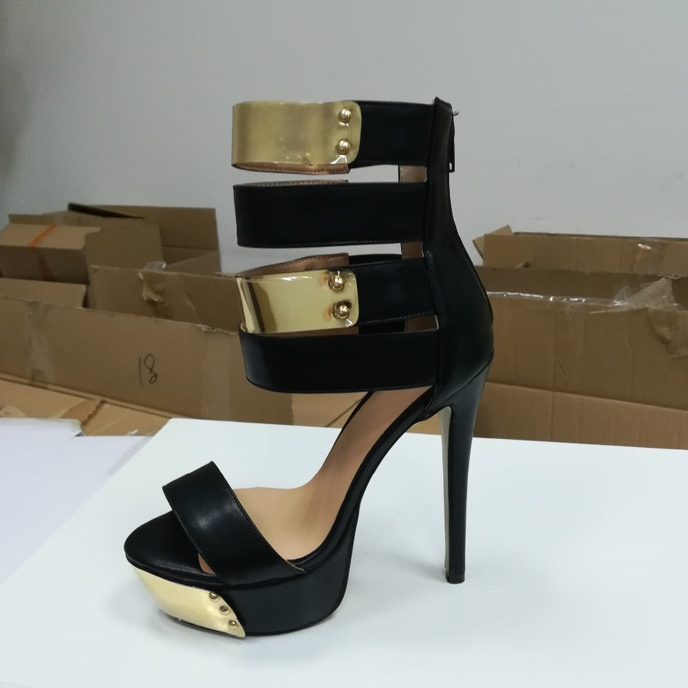 Olomm Women Platform Sandals Sexy Thin High Heel Sandals Nice Open Toe Black Party Shoes Women US Plus Size 5-15