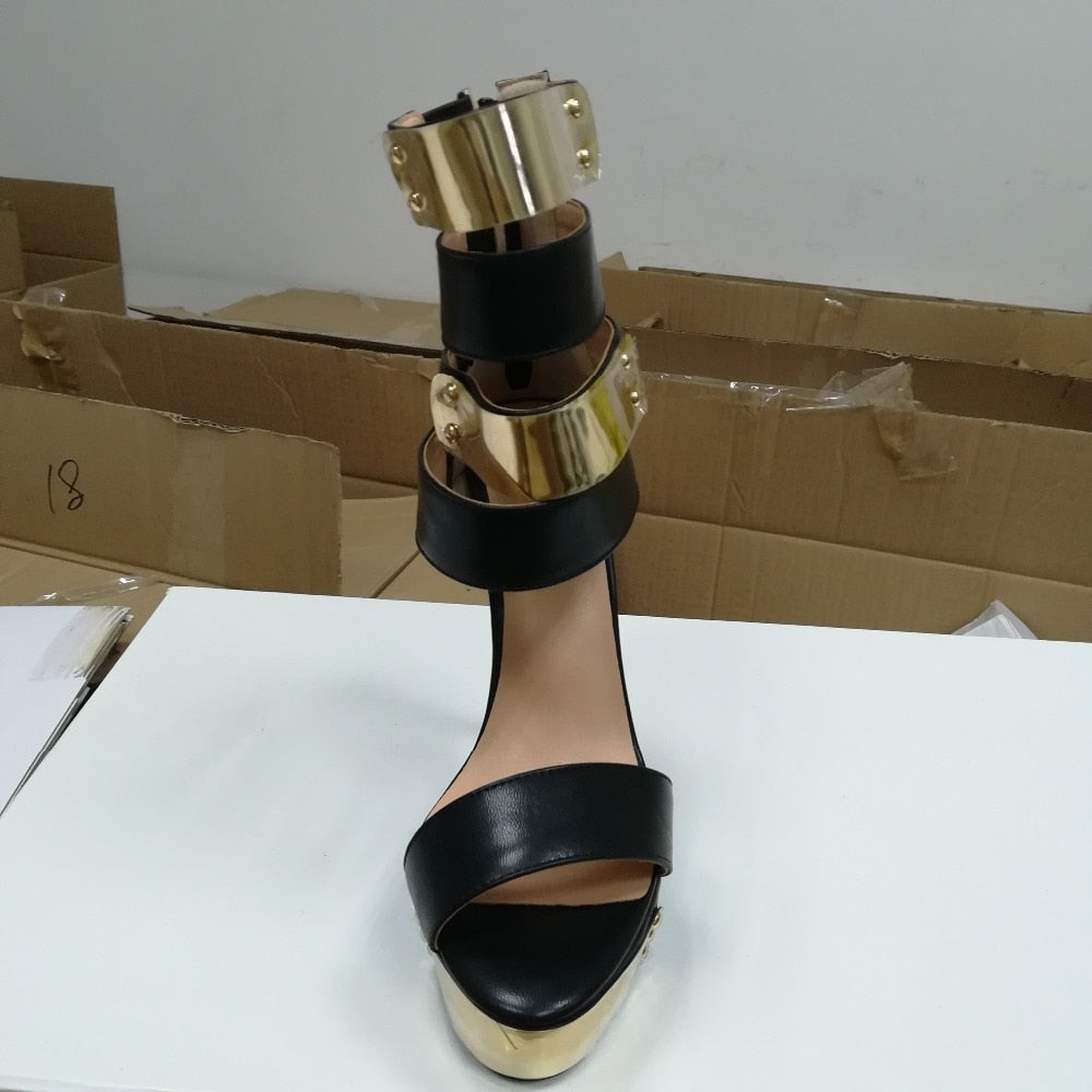 Olomm Women Platform Sandals Sexy Thin High Heel Sandals Nice Open Toe Black Party Shoes Women US Plus Size 5-15