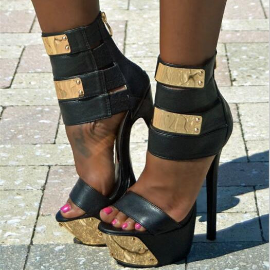 Olomm Women Platform Sandals Sexy Thin High Heel Sandals Nice Open Toe Black Party Shoes Women US Plus Size 5-15 D0647 Black