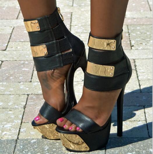 Olomm Women Platform Sandals Sexy Thin High Heel Sandals Nice Open Toe Black Party Shoes Women US Plus Size 5-15 D0647 Black