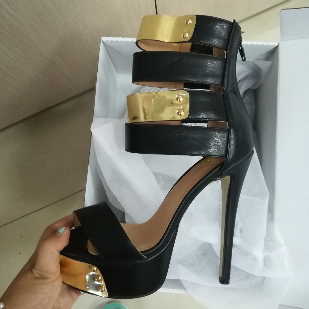 Olomm Women Platform Sandals Sexy Thin High Heel Sandals Nice Open Toe Black Party Shoes Women US Plus Size 5-15