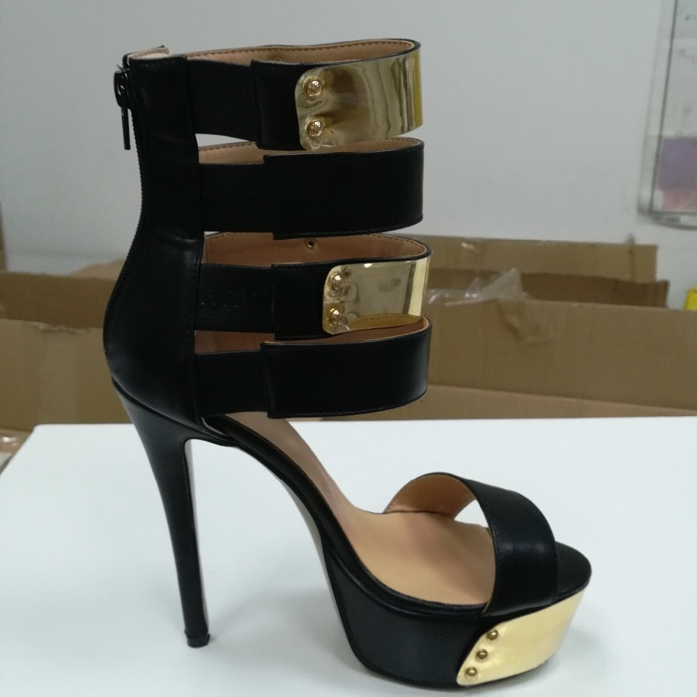 Olomm Women Platform Sandals Sexy Thin High Heel Sandals Nice Open Toe Black Party Shoes Women US Plus Size 5-15