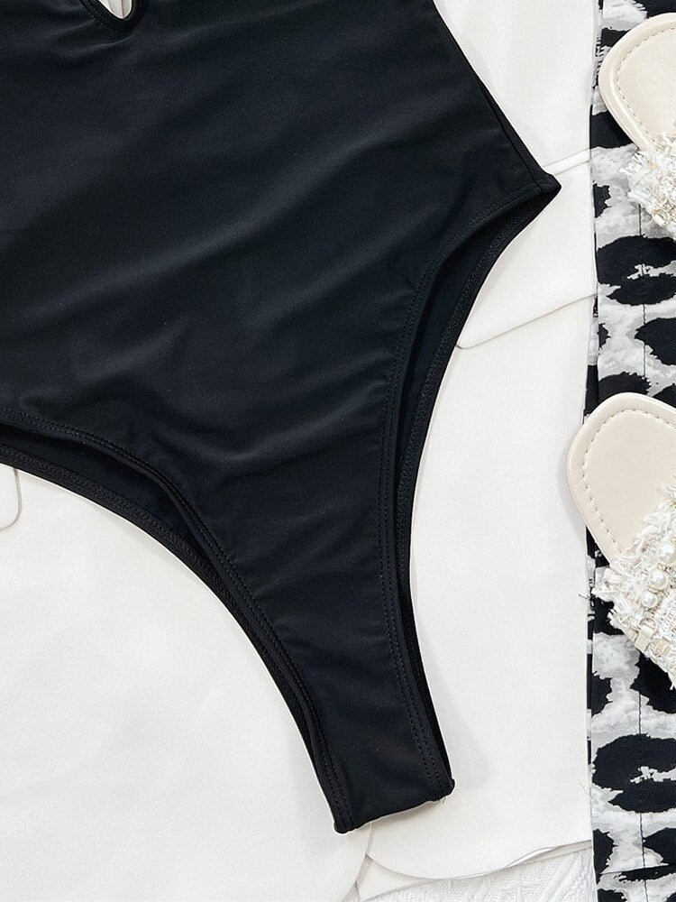 One Piece Swimsuit - New Solid Black Halter V-neck Monokini Sexy Thong Bathing Suit Beach Wear Summer Bodysuit