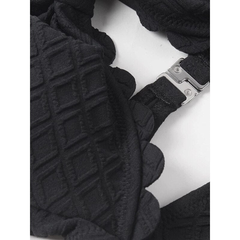 One Piece Swimsuit Sexy Black Cutout Scallop Trim Bathing Suit