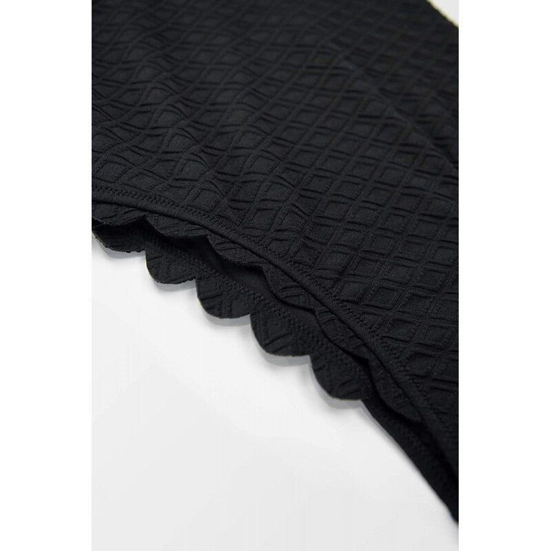 One Piece Swimsuit Sexy Black Cutout Scallop Trim Bathing Suit