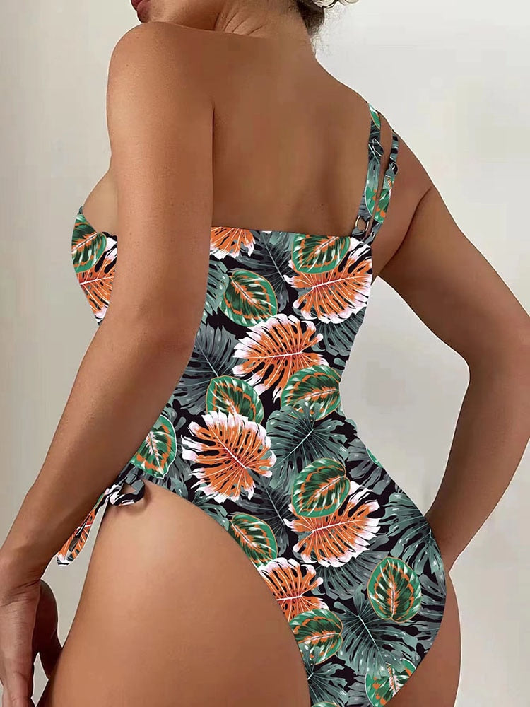 One Shoulder Cut Out Swimwear - One Piece Swimsuit Black And White Stripes Print Bathing Suit Beach Bodysuit Monokini