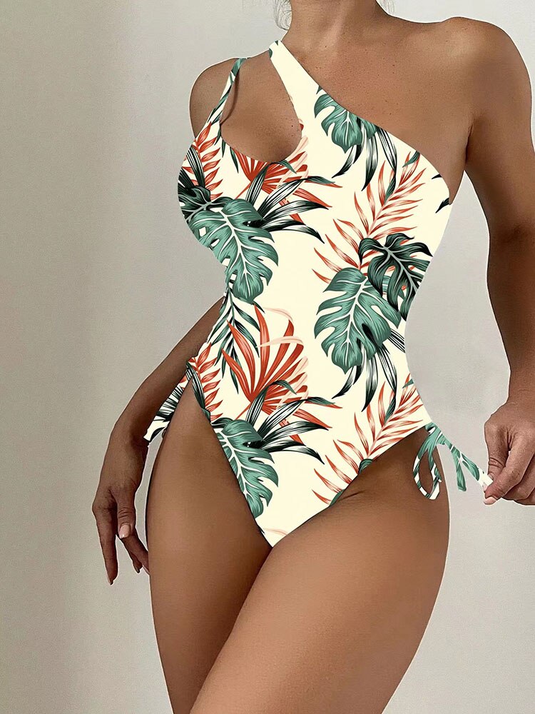 One Shoulder Cut Out Swimwear - One Piece Swimsuit Black And White Stripes Print Bathing Suit Beach Bodysuit Monokini Picture Color 2