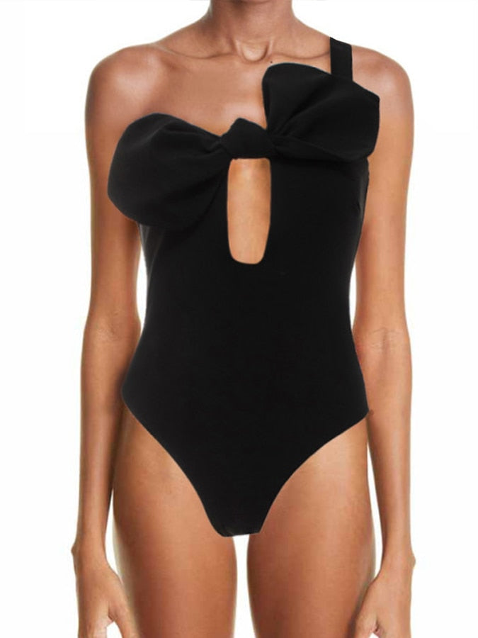 One-Shoulder Fashion One-Piece Swimsuit Black