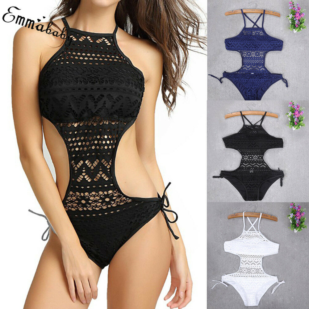 One-piece Sexy Hollow Out Lace Swimsuit Ladies Floral Monokini Swimwear Push-Up Bikini Bathing Suit Bodysuit Clothes