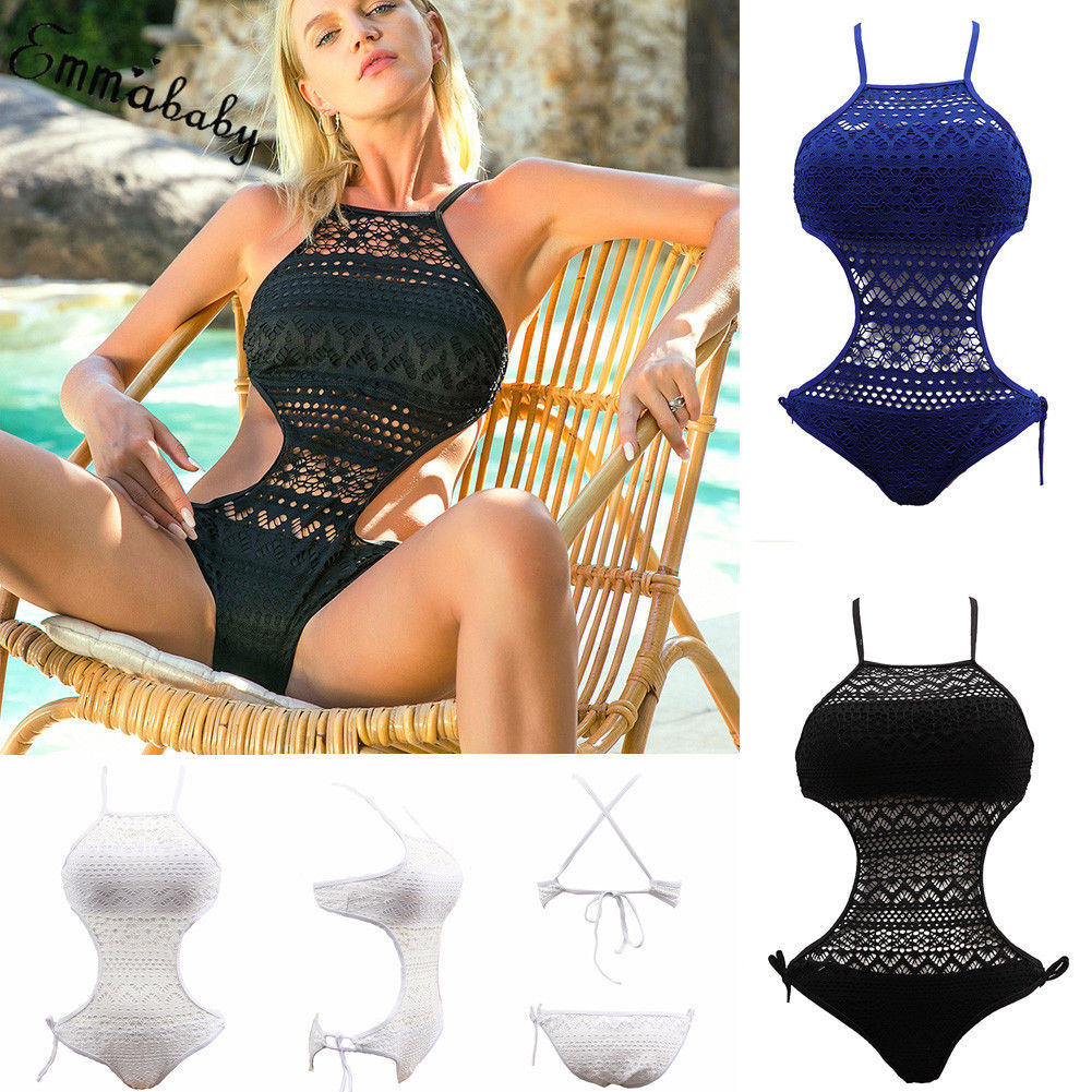 One-piece Sexy Hollow Out Lace Swimsuit Ladies Floral Monokini Swimwear Push-Up Bikini Bathing Suit Bodysuit Clothes