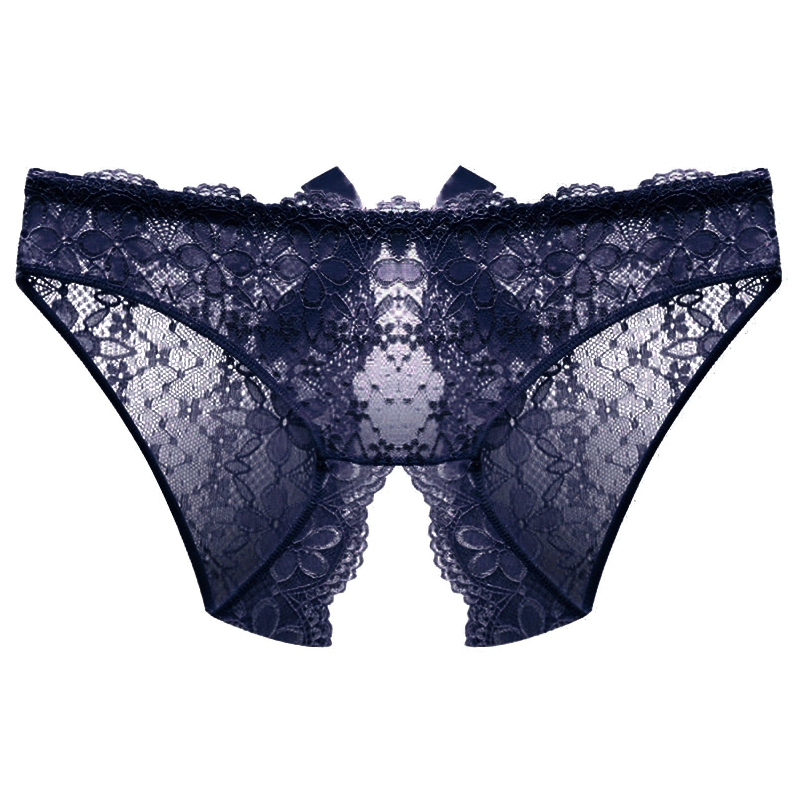Women Sexy Bow Open Crotch Panties Lace Open Crotchless Thongs Underpants  Briefs