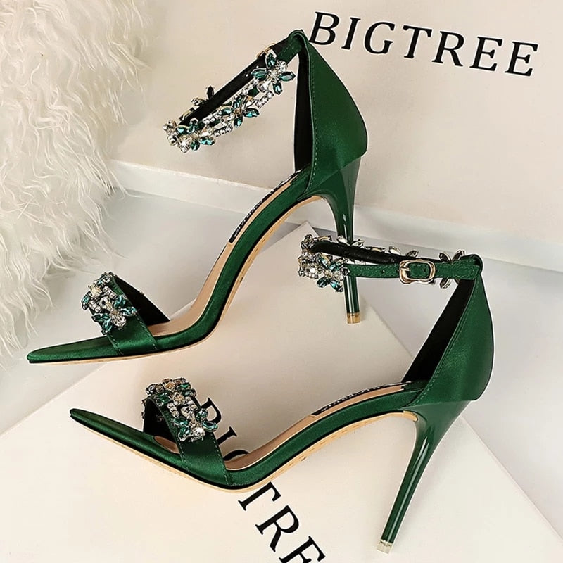 Open Toe Rhinestones Sandals Women 2024 - Sexy High Heels Sandals Female Shoes Summer Heeled Sandals