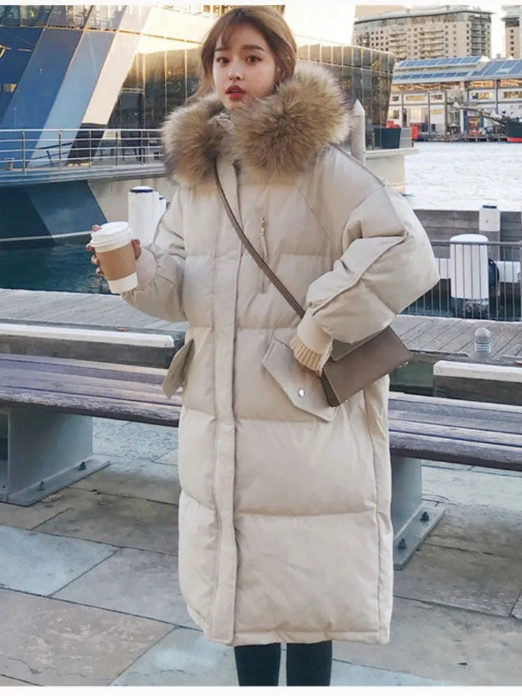 Parka Autumn Winter Jacket Women Clothes Vintage Warm Coat Female Women's Down Cotton Jacket Warm Thick Long Parkas Oversized Beige