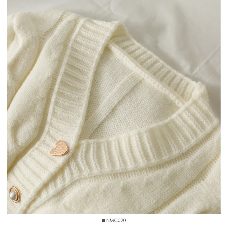 Pearl Diary Women Autumn Winter Sweater Cardigans Novelty Metal Buttons Casual French Style Braid Pattern Warm Cardigans