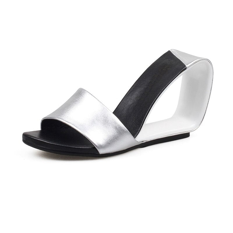 Phoentin 2024 Summer Designer Hollow Heel Slipper Sexy Women Sandals Wedge Shoes Woman Casual Beach Slides footwear FT1581 silver