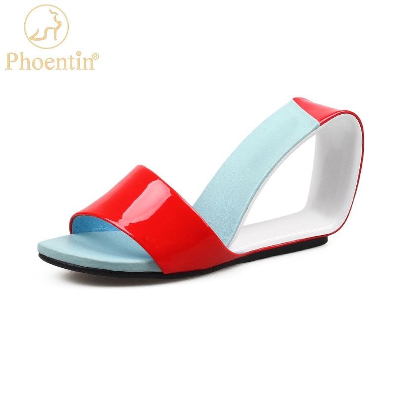 Phoentin 2024 Summer Designer Hollow Heel Slipper Sexy Women Sandals Wedge Shoes Woman Casual Beach Slides footwear FT1581 red