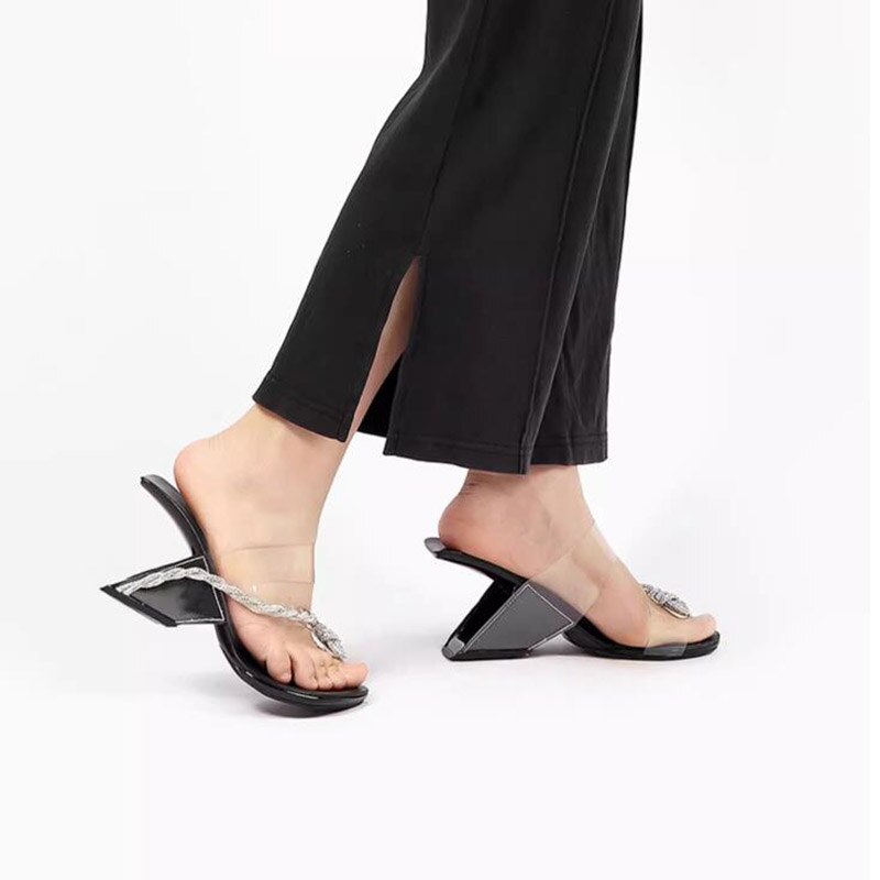 Phoentin Designer flip-flops rhinestone slippers women's summer PVC transparent clear wedge heel sandals Fashion Shoes FT2704 AMAIO