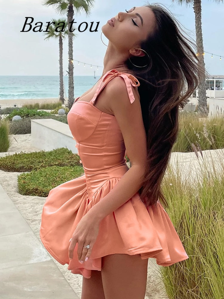 Piednoir Spaghetti Strap Sexy Corset Barbie Dress for Women Sleeveless Backless Short Puffy Skirt Casual Y2K Summer Dress 2024