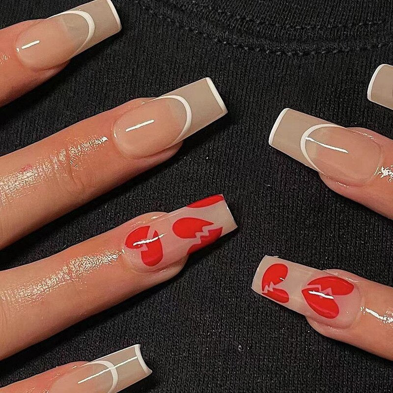 Pink Doodle French Wearable Nail Art Cartoon Style Design Fake Nails Detachable Finished False Nails Press on Nails with Glue MT974JP2253